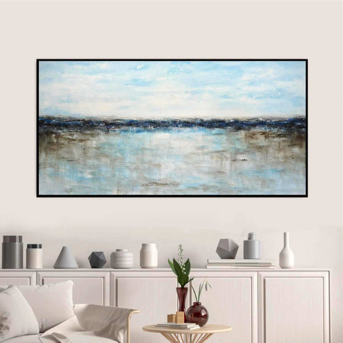 Blue white Wide Seascape Wall Art Original Handmade For Living Room