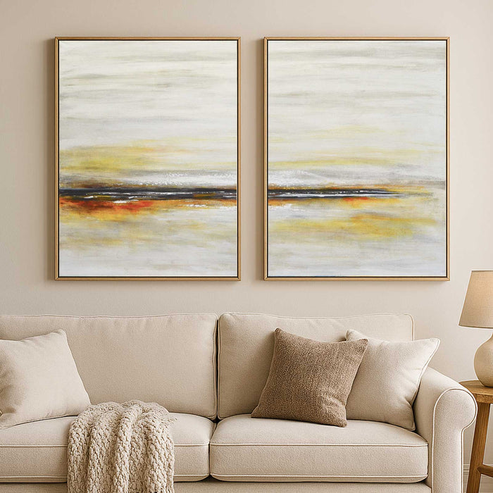 Set Of Two Minimal Paintings Beach Scene Landscape Beige