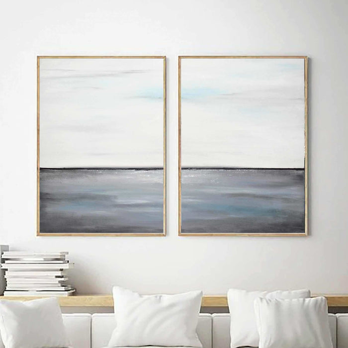 Diptych Art On Canvas Gray White Seascape Paintings Dining Room above couch