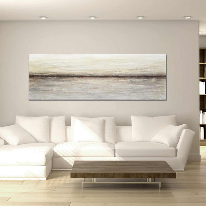 thin long Original Hand Painted Beige Clean Minimal Wall Art Framed Artwork