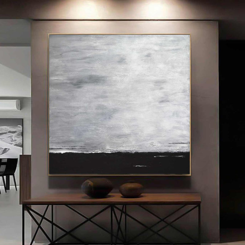 Large Wall Art, Gray Silver Abstract Print on Canvas, Minimalist Painting,  READY TO HANG