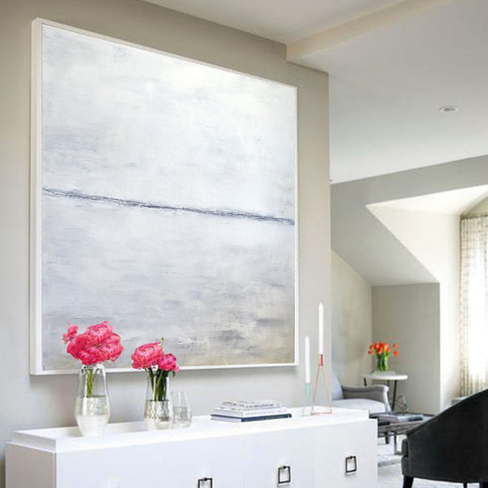 Square White Minimal Oil Painting Contemporary Art