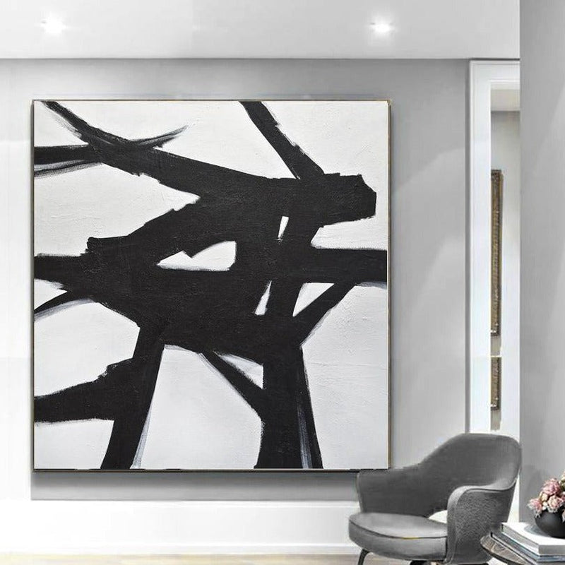 Huge Black and White Art Painting For Office 72x72 Abstract For Sale – Sky  Whitman Fine Art