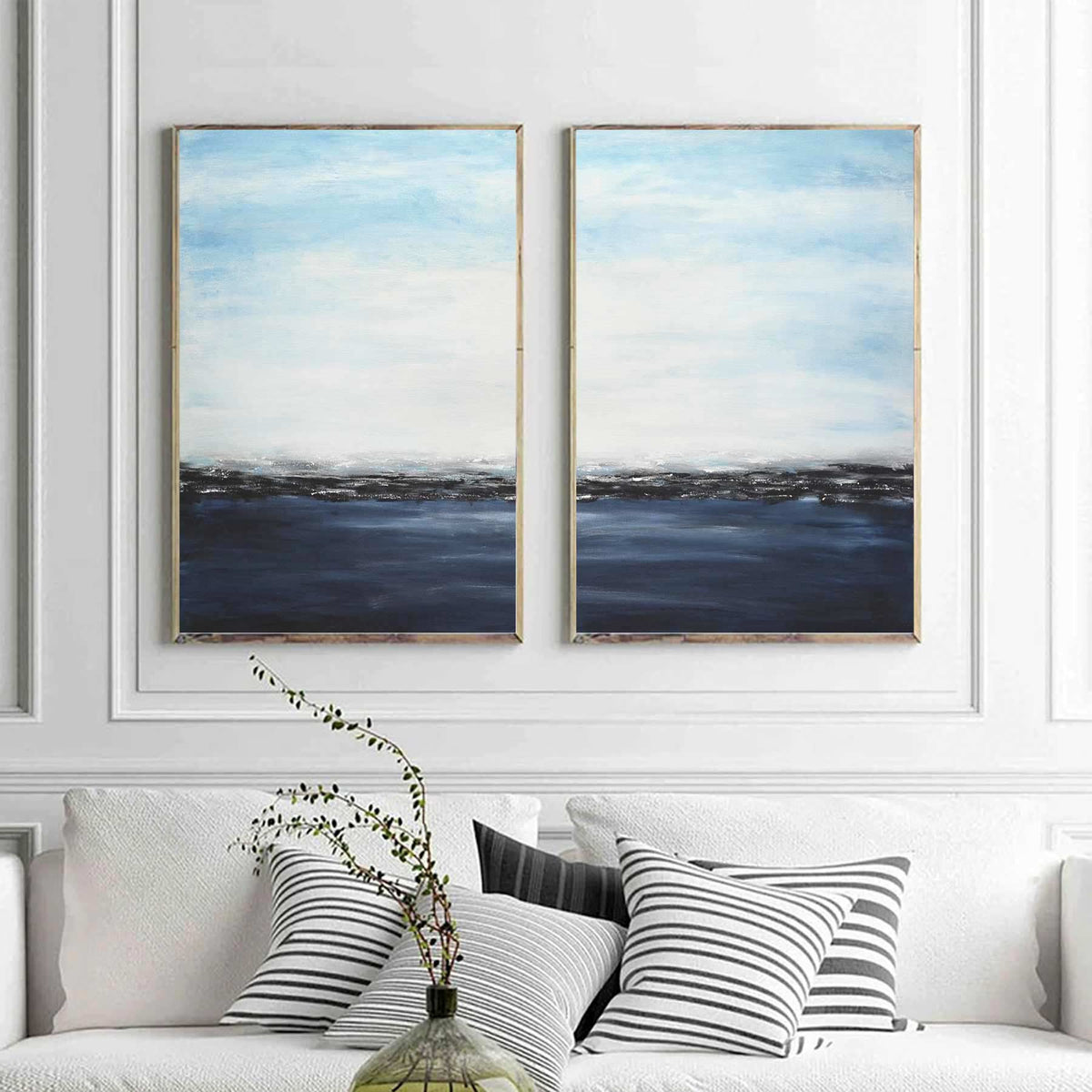 diptych Blue Coastal Ocean Paintings For Office Reception Wall Art