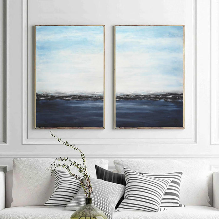 diptych Blue Coastal Ocean Paintings For Office Reception Wall Art