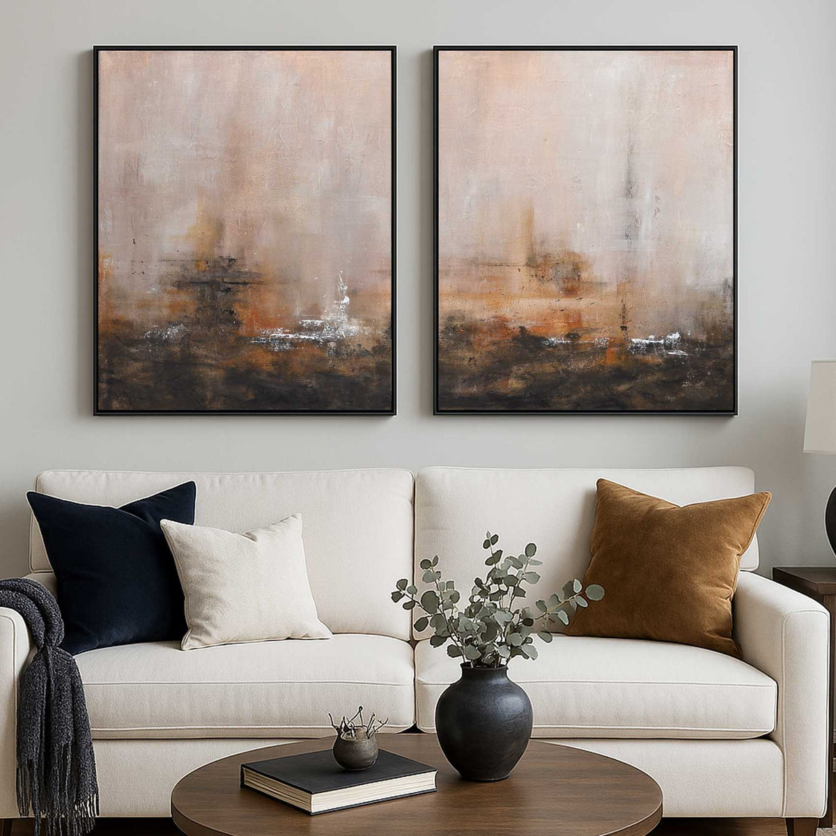 Set Of 2 Paintings Hand Painted Artwork Wabi Sabi Original Diptych above couch