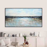 Blue white Wide Seascape Wall Art Original Handmade For Living Room