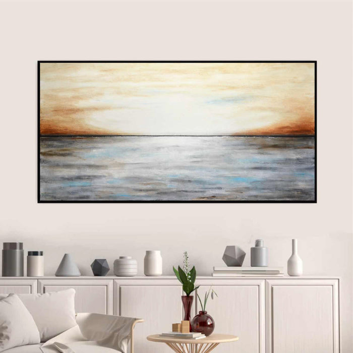 Original Landscape Wide Painting Brown Gray For Dining Room