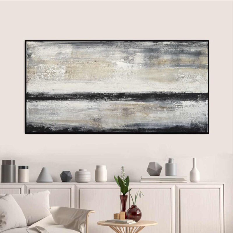 Beige Black Abstract Artwork Panoramic Painting Contemporary Oil