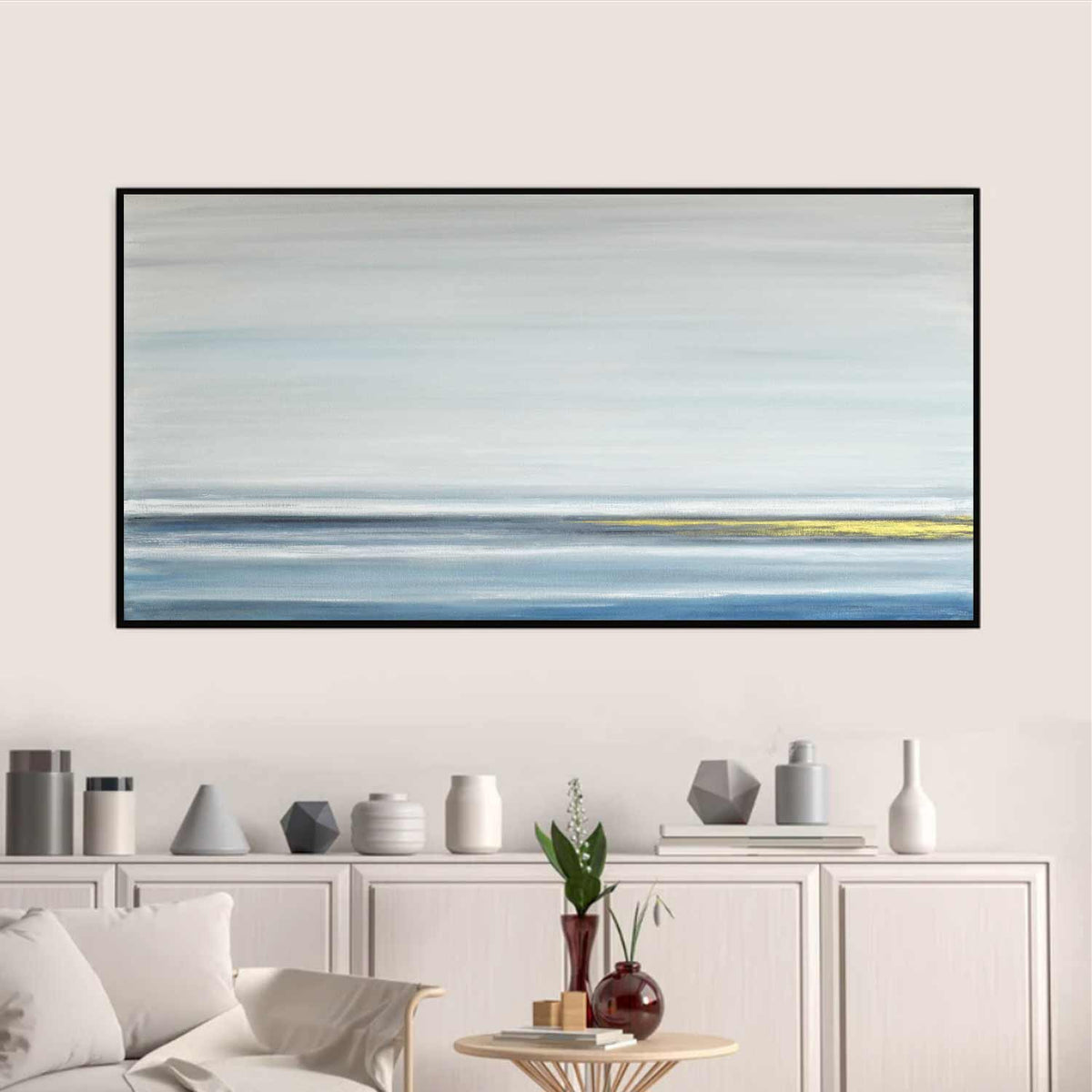 Blue Gold Wide Seascape Original Handmade Wall Art