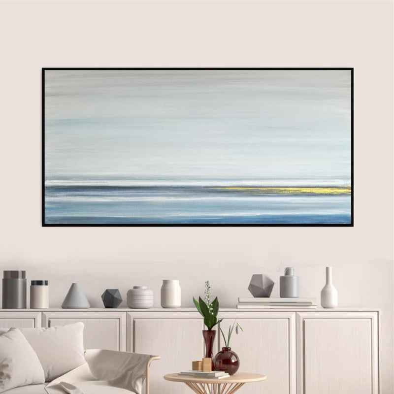 Blue Gold Wide Seascape Original Handmade Wall Art
