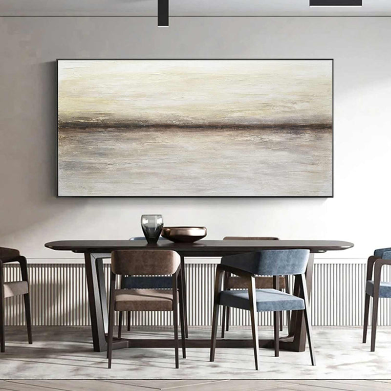 dining room Original Hand Painted Beige Clean Minimal Wall Art Framed Artwork