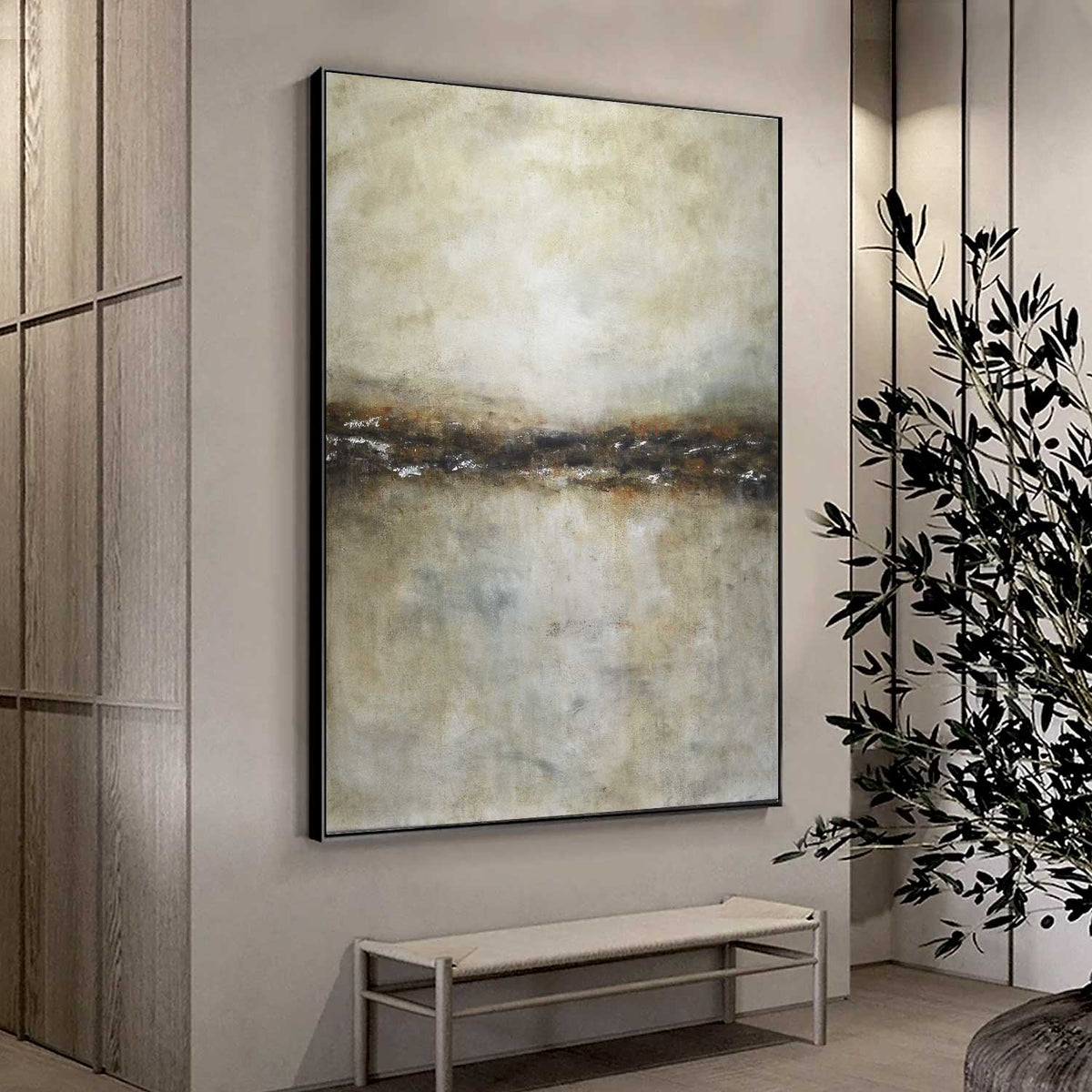 40 x 58 Beige Brown Landscape Painting Original Hand Painted