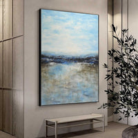 hallway Vertical Frame Painting Blue Brown Art Original Hand Painted Artwork