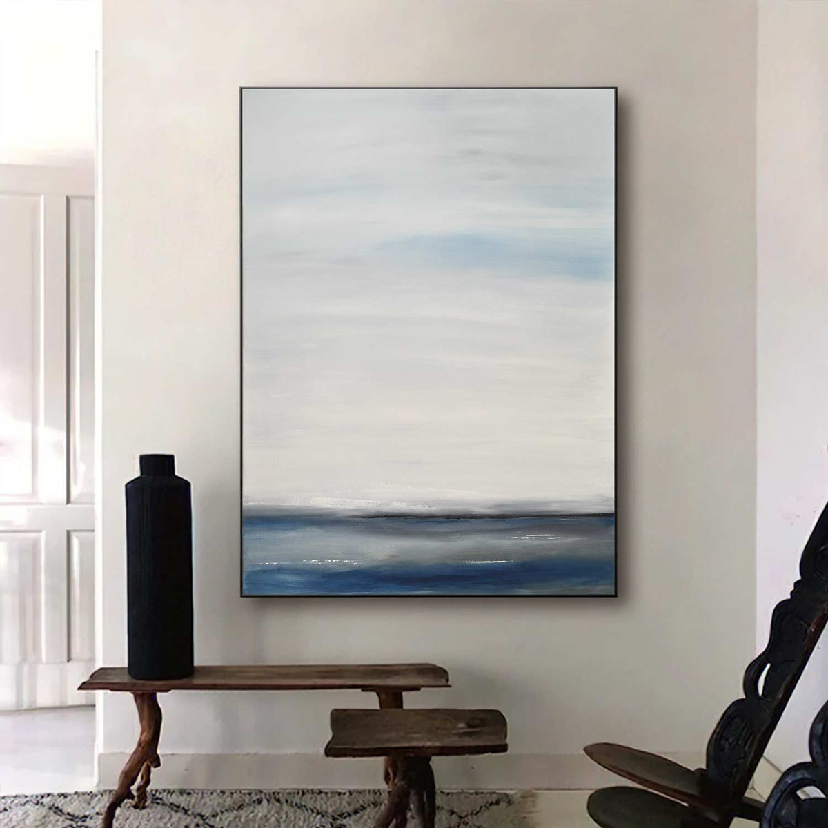 blue Minimal Painting For Hallway Entryway Original Handmade Artwork