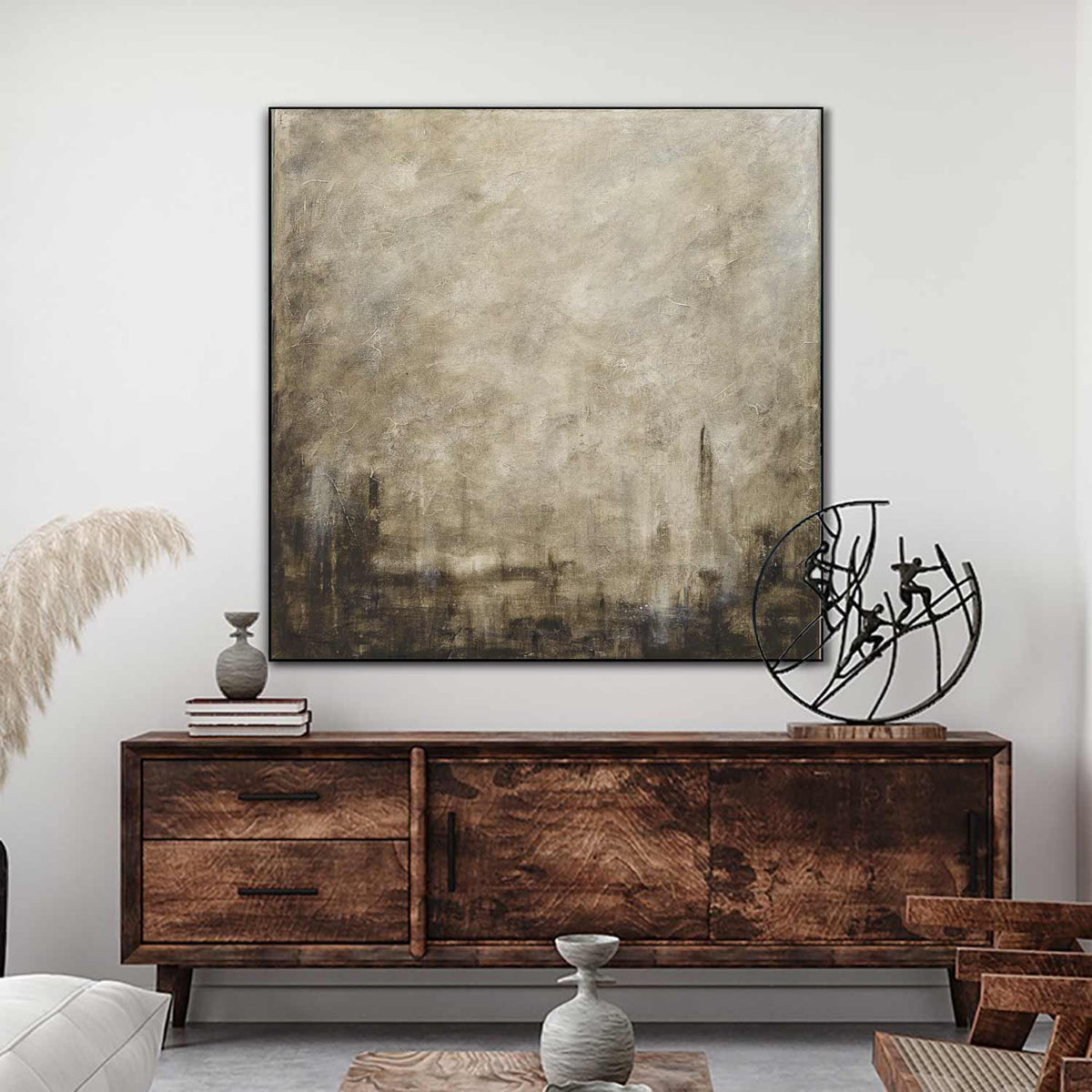 square Calming Painting Interior Design Brown Easy Abstract 