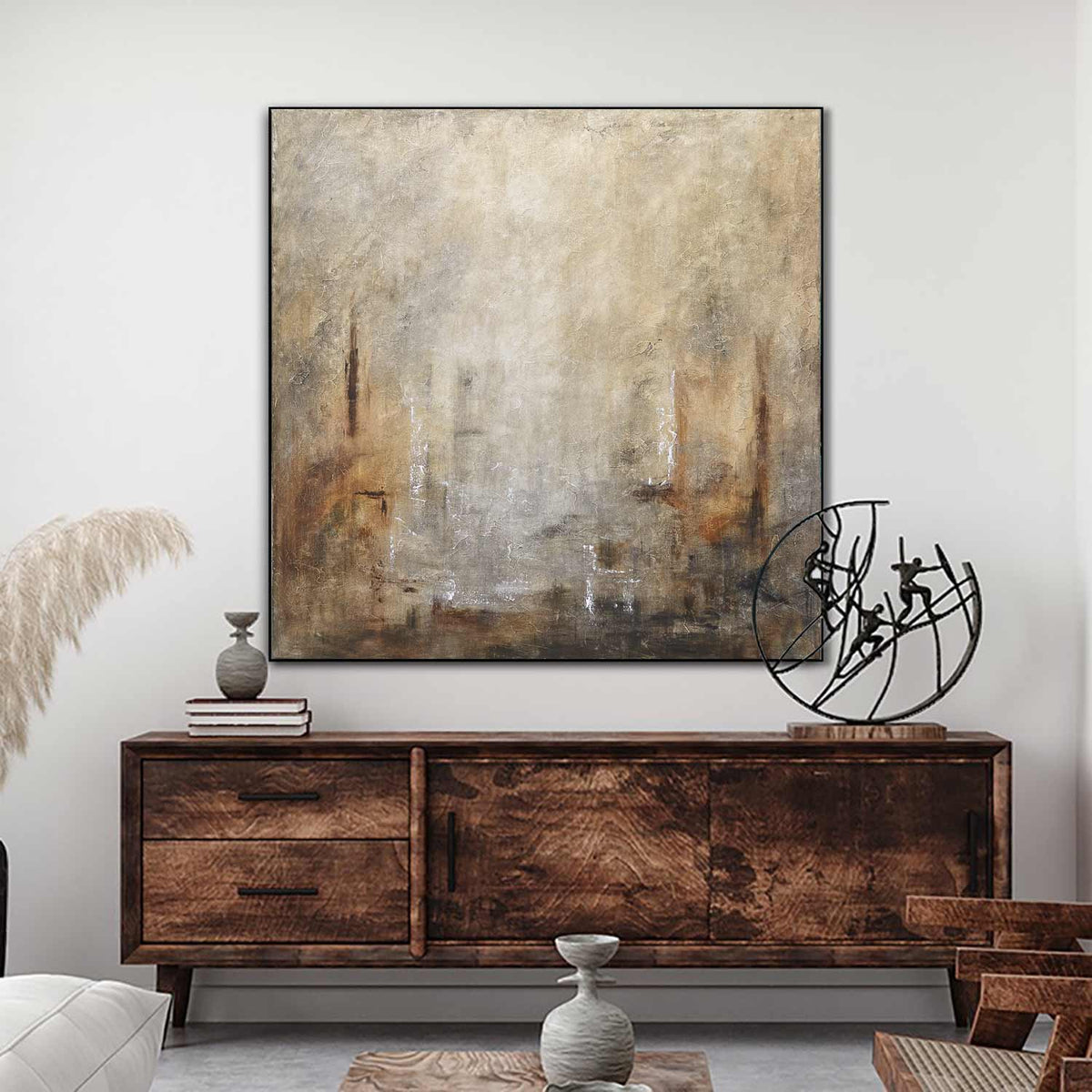 original Square Framed Abstract Painting Earth Tones