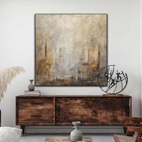 original Square Framed Abstract Painting Earth Tones