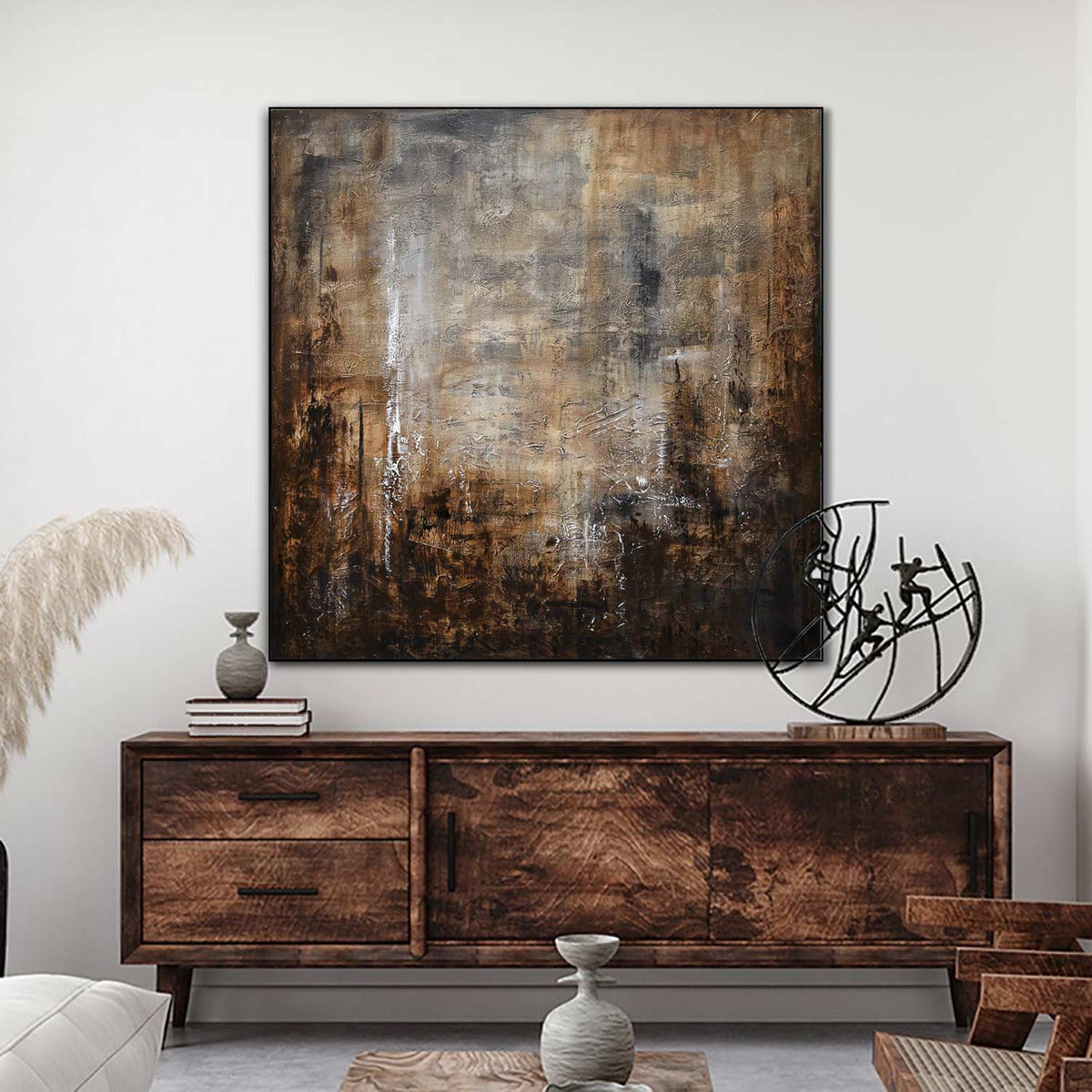 Textured Wabi Sabi Warm Brown Abstract Wall Art On Canvas