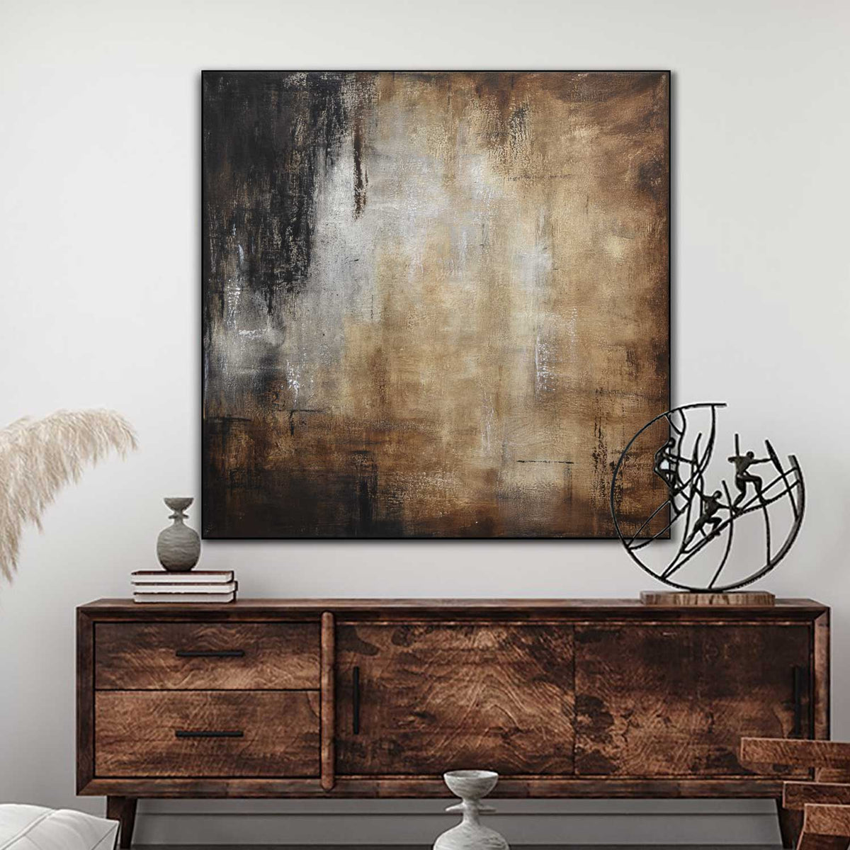 square Warm Brown Abstract Wall Art For Modern Interior By American Artist
