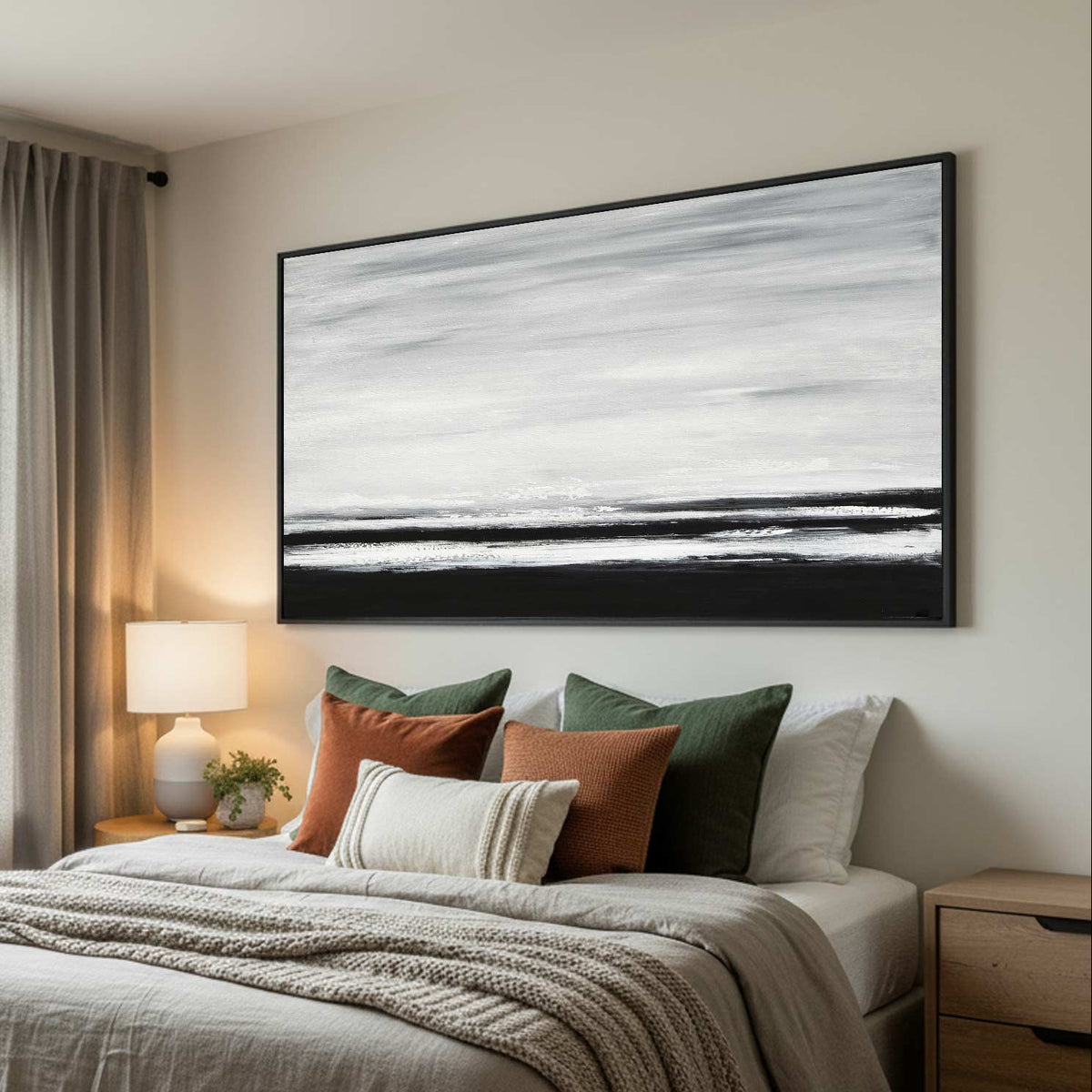 Black And White Minimal Landscape Framed Wall Art For Office