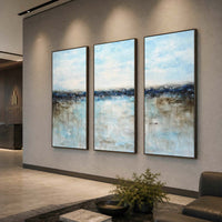 Blue Seascape Paintings Triptych 3 Panel Oil Art For Office  Reception