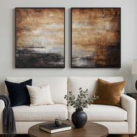 Brown Large Abstract 2 Piece On Canvas Diptych For Modern Office