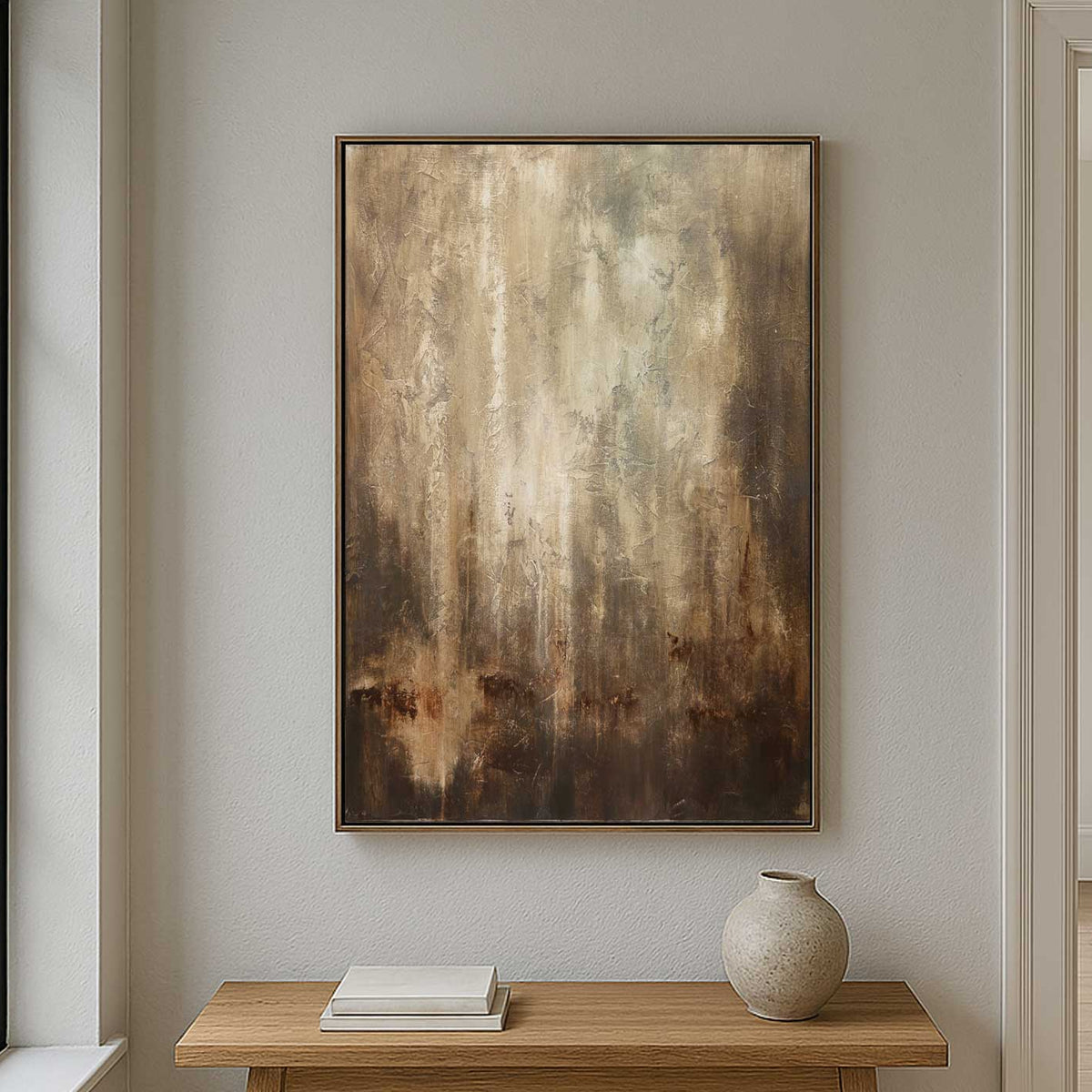 Calming Artwork Brown Vertical Brown Painting On Canvas