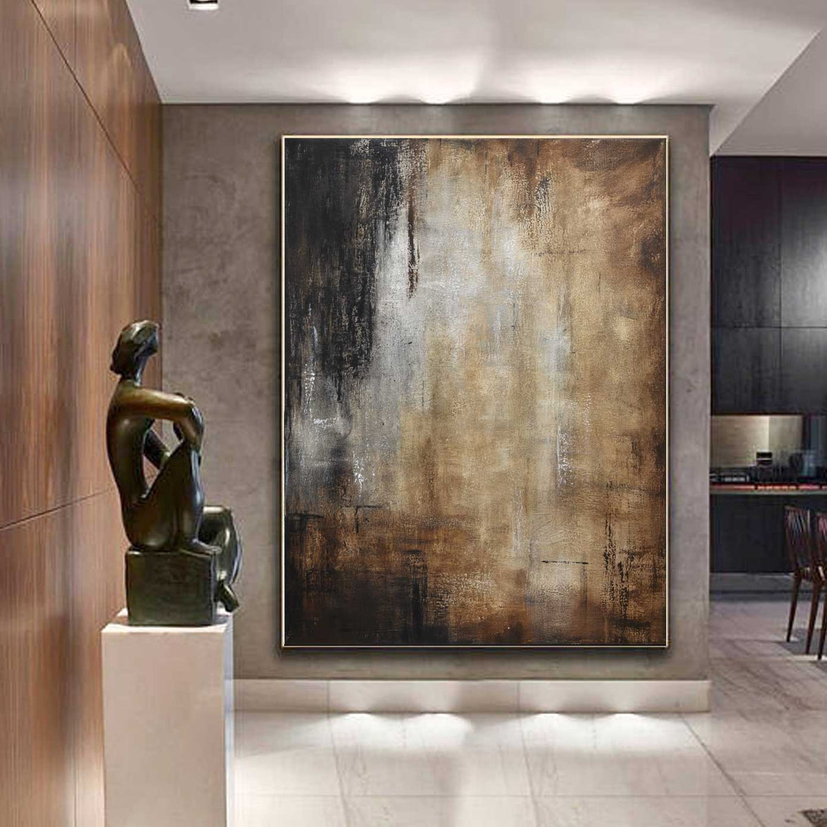 Dark Brown Wall Art On Canvas Framed Abstract