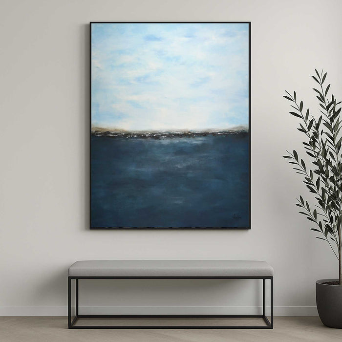 Deep Blue Abstract Seascape Painting Framed Art Original Artwork