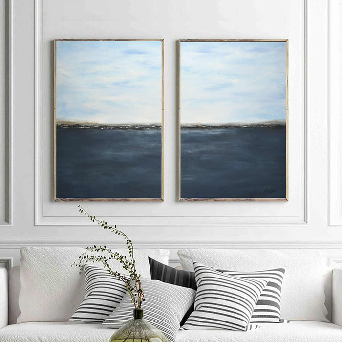 Deep Blue Seascape Art Two Panel Contemporary Abstract