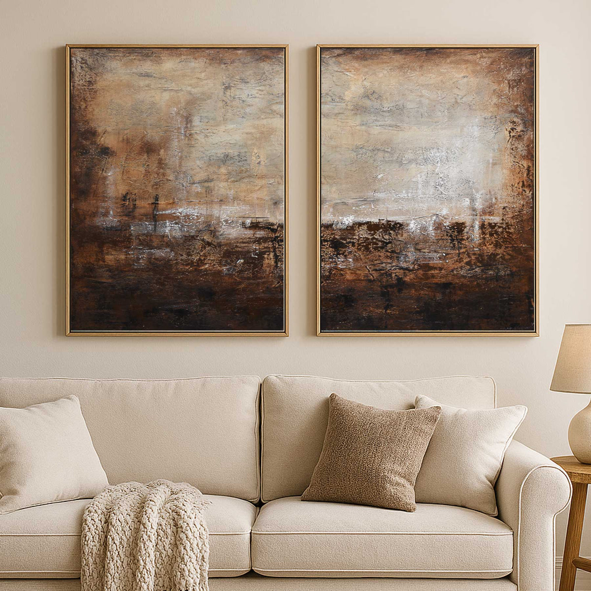 Diptych Large Art Brown Colors Framed Art Beige Earth Tones