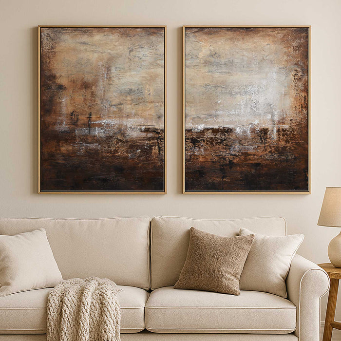 Diptych Large Art Brown Colors Framed Art Beige Earth Tones