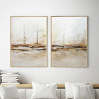 Double Piece Paintings On Canvas Beige Light Ar