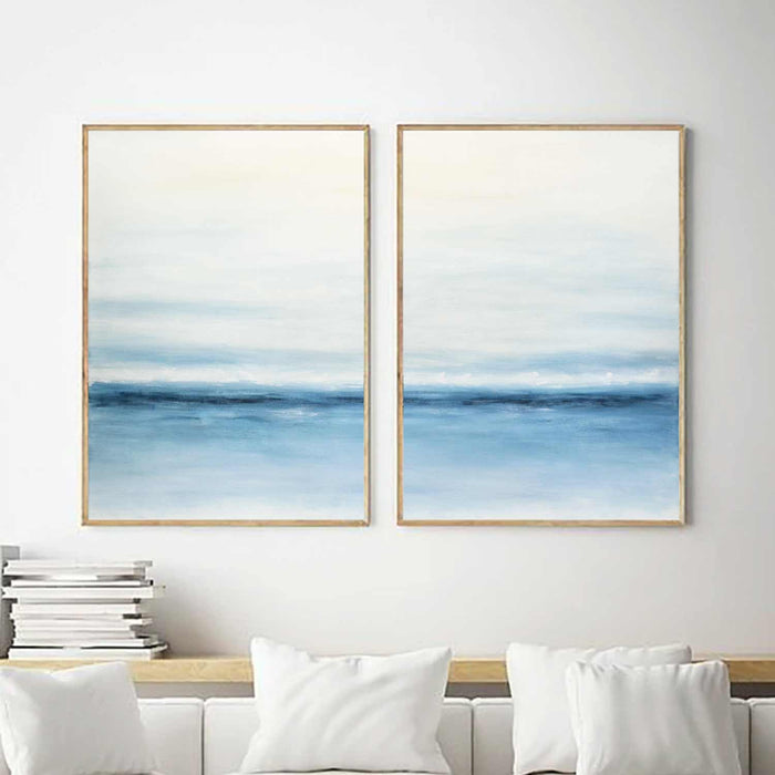 Double Piece White Blue XL Canvas Seascape Art Diptych