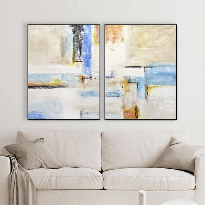Duo Of Paintings Expressionist Abstracts Colorful Art Set Of 2