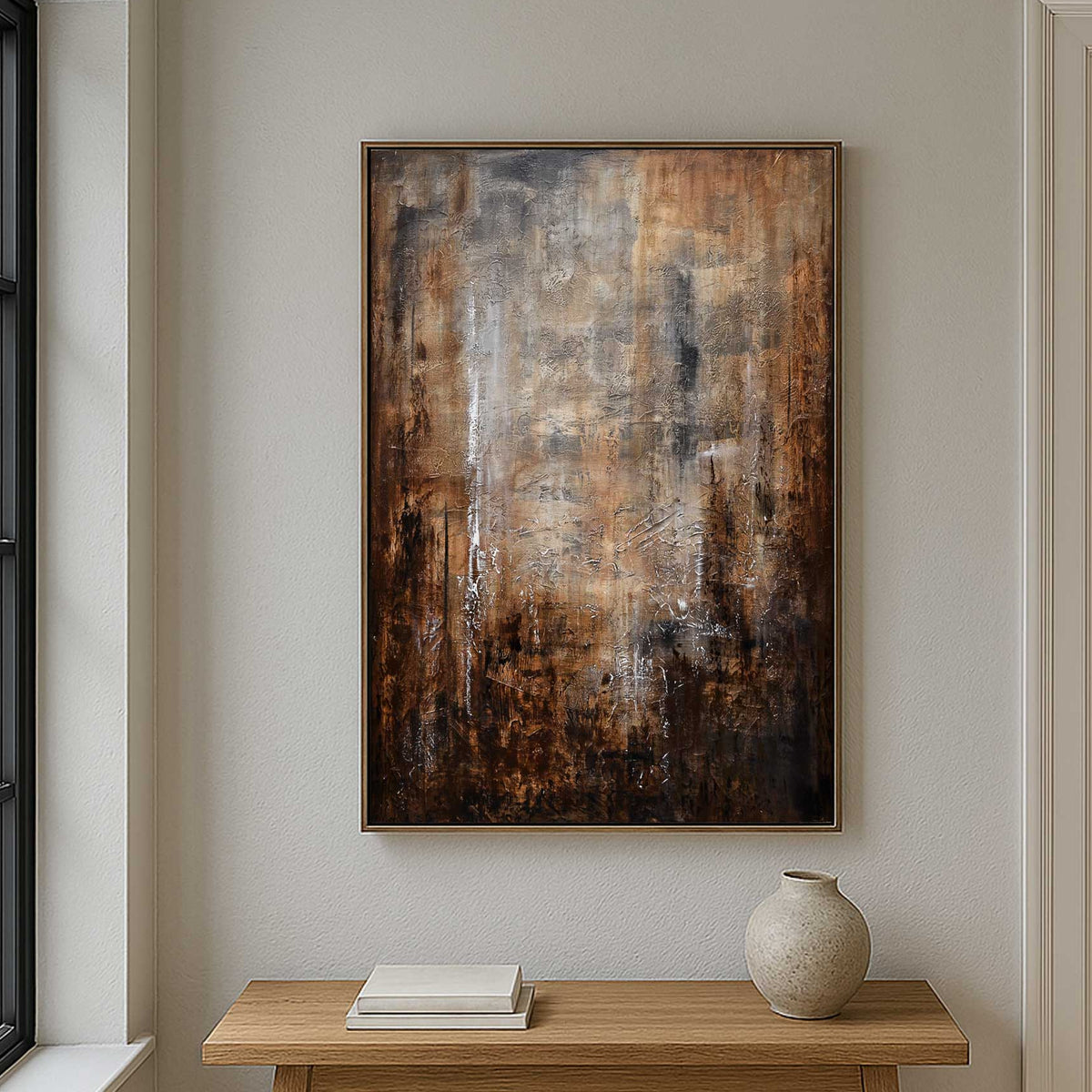 Framed Warm Brown Large Art On Canvas Office Wall Dining Room
