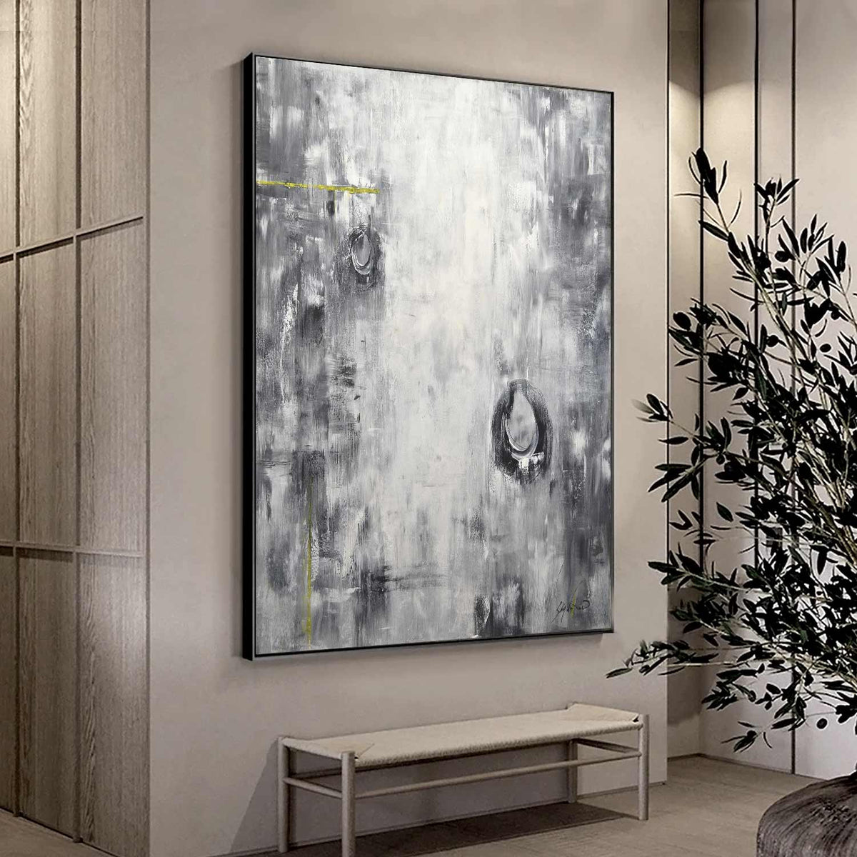 Geometric Monochrome Painting Framed Hallway Art On Canvas