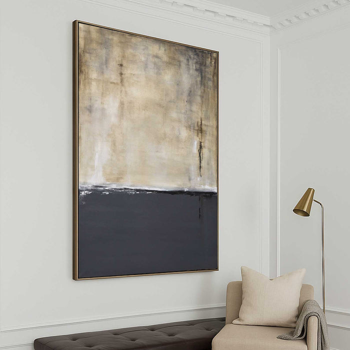 Gray Beige Vertical Contemporary Wabi Sabi Painting Framed Art