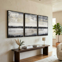 Hand Painted 3 Piece Wall Art On Canvas Beige Black Line Paintings