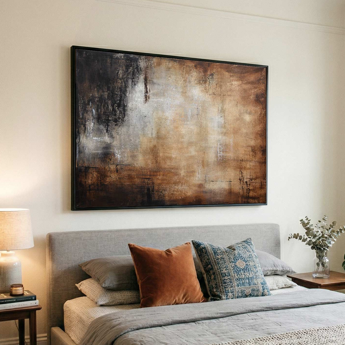 Horizontal Abstract Brown Painting Peaceful Art for bedroom