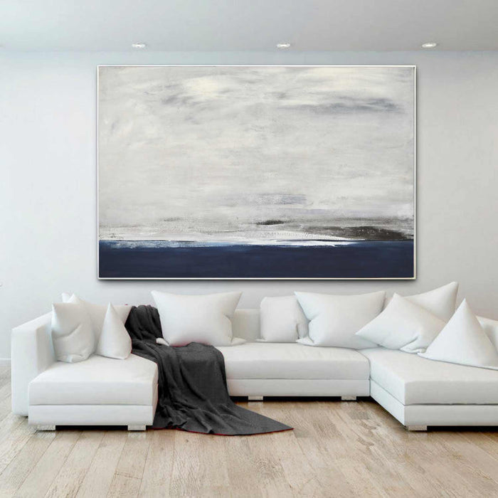 Landscape Horizontal Blue Brown Minimalist Painting