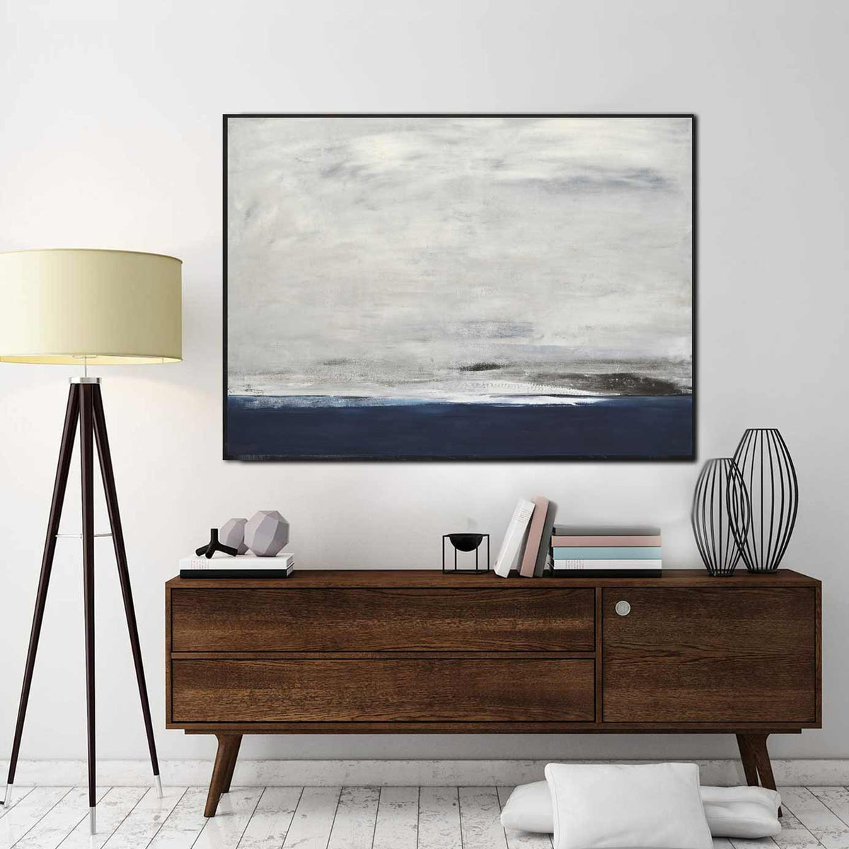 original Landscape Horizontal Blue Brown Minimalist Painting