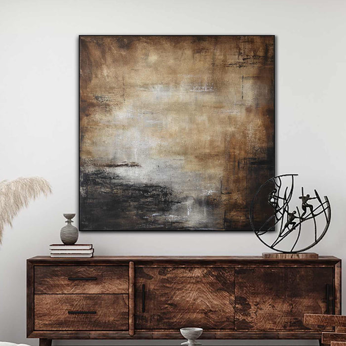 Landscape Painting Brown Artwork Square Canvas By American Artist