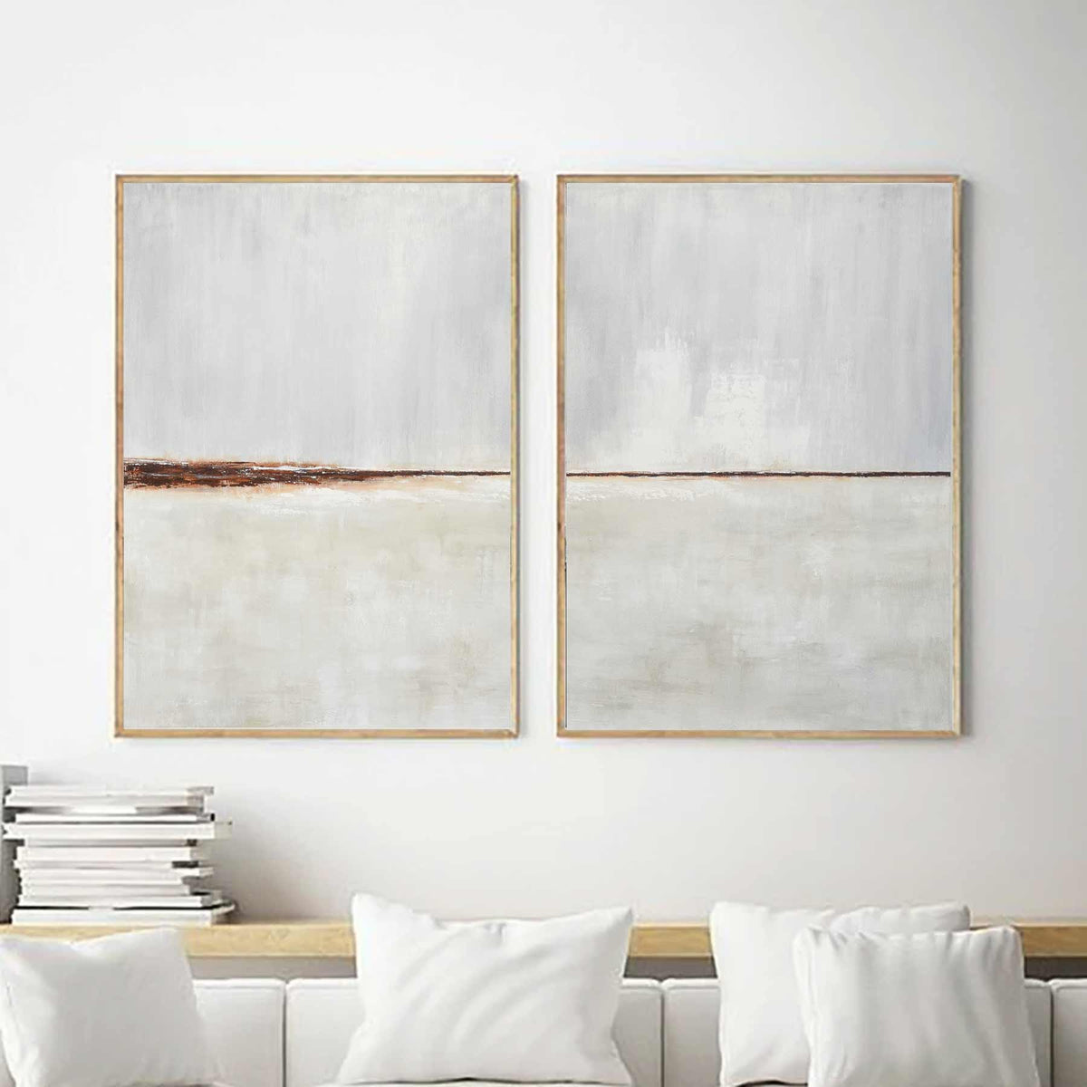 Light Artwork Diptych Paintings Beach Scene Minimalist Art Set Of Two