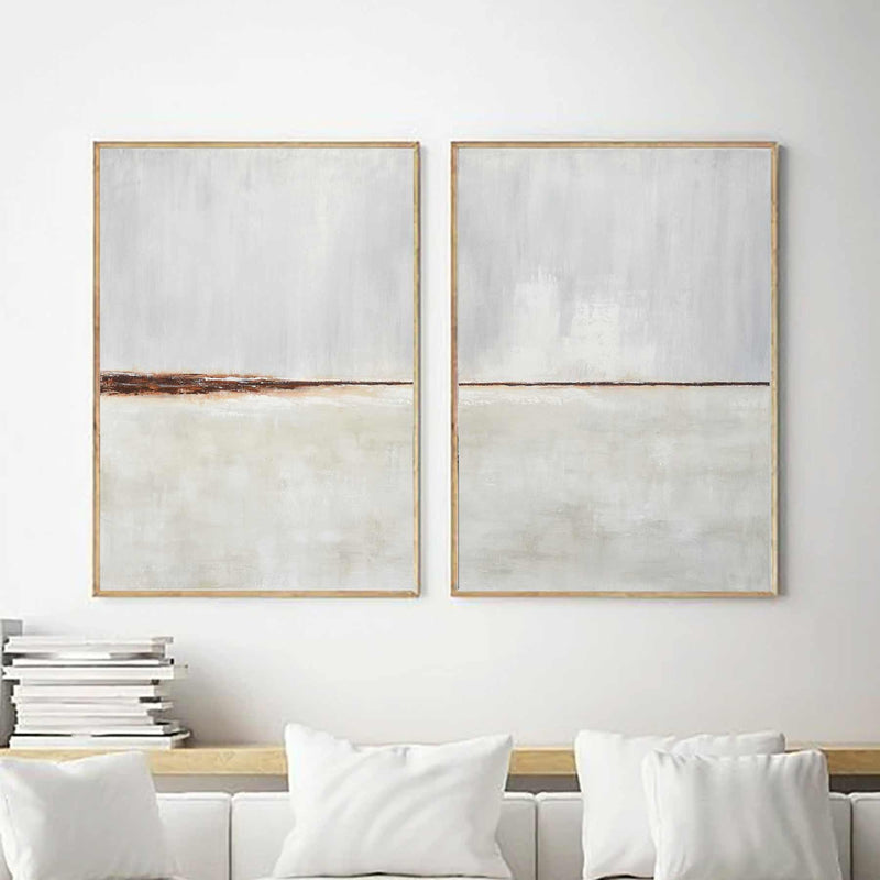 Light Artwork Diptych Paintings Beach Scene Minimalist Art Set Of Two