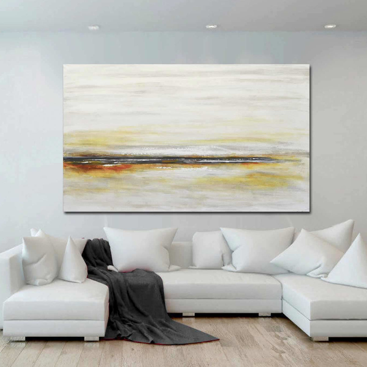 Light Minimal Beige Landscape Painting For Bedroom Calming Art