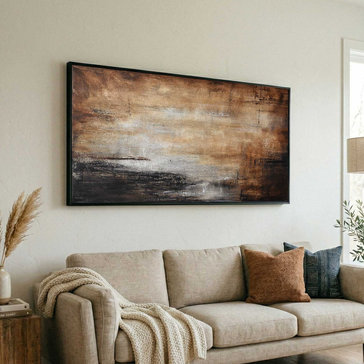 Long Painting Warm Landscape Handmade Interior Designer Art