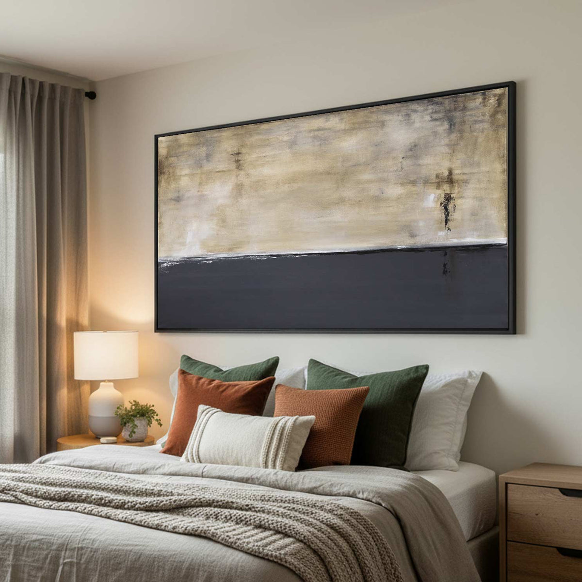 Long Thin Painting For Over Bed Gray Beige Calming Art