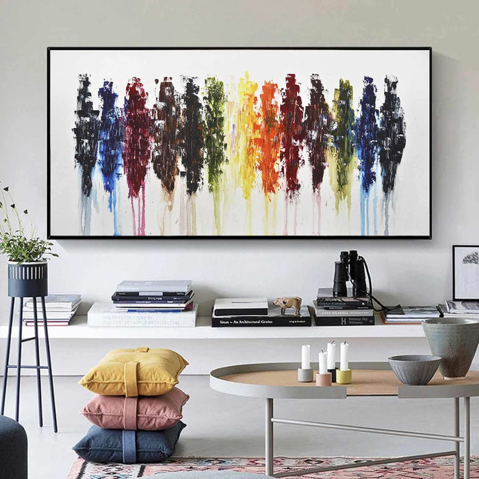 Multi Color Painting Long Art On Wall Yellow Red Green Blue On Canvas